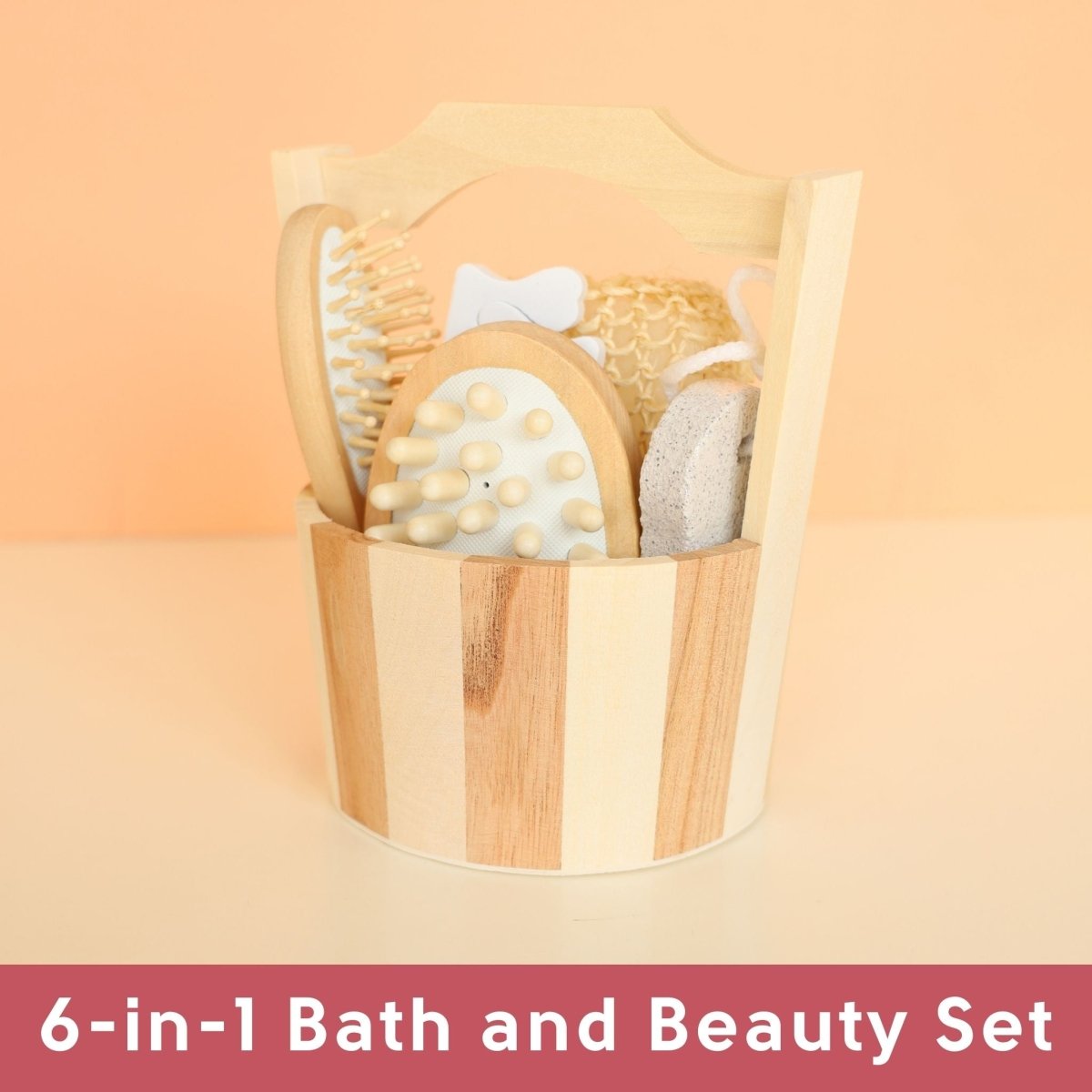 6-in-1 Bath Set, massage brush, hair brush, exfoliating sponge, toe separator, and, storage basket - Bellabae - Bathroom Accessories